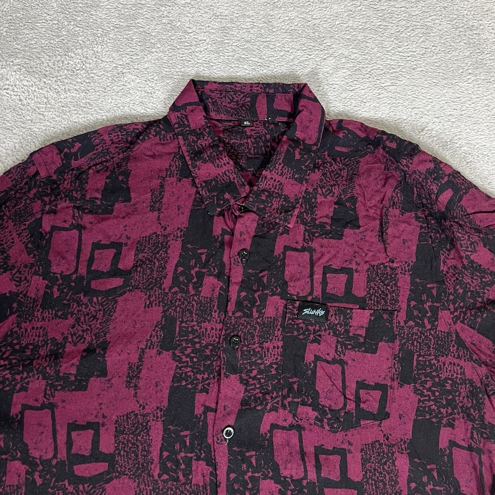 Slunks Shirt Mens Extra Large Beach Casual Short Sleeve Button Up Rayon Burgundy - Picture 2 of 12